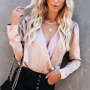 VICI- IVETTE SATIN DRAPE BODYSUIT - CHAMPAGNE